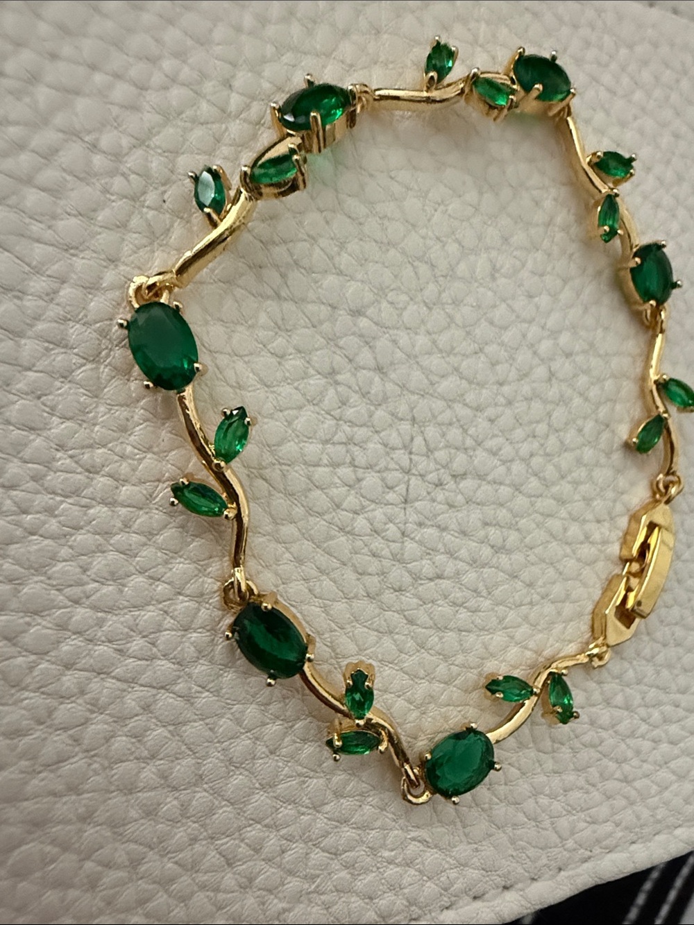 Gold-Tone Bracelet with Emerald Green Gem Accents 7”